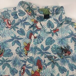 Mad Engine Marvel Avengers Tropical Hawaiian Button Up Shirt Men's 2XL Cotton‎
